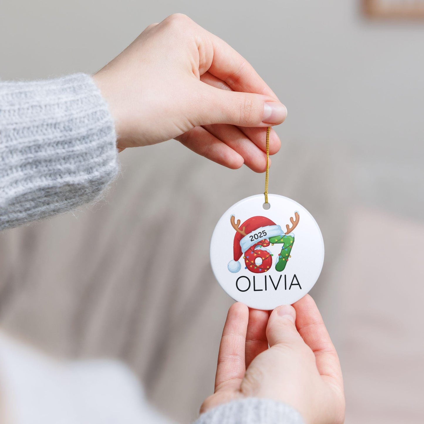 Personalized 67 Ornament, Six Seven Christmas Ornament 2025, Teen Slang Ornament, Gen Alpha Gift, Funny Teenager Christmas Ornament Gift