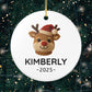Personalized Reindeer Ceramic Ornament, Faux Yarn Pattern Ornament, Custom Name Christmas Gift, Cute Holiday Decor, 2025 Christmas Ornament