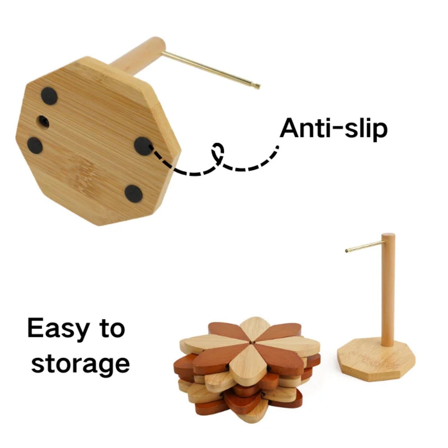Personalized Wooden Pinwheel Trivet Set, 5 Foldable Wood Trivets + Stand, Heat-Resistant Coasters for Hot Dishes Pots Bowls, Kitchen Gift