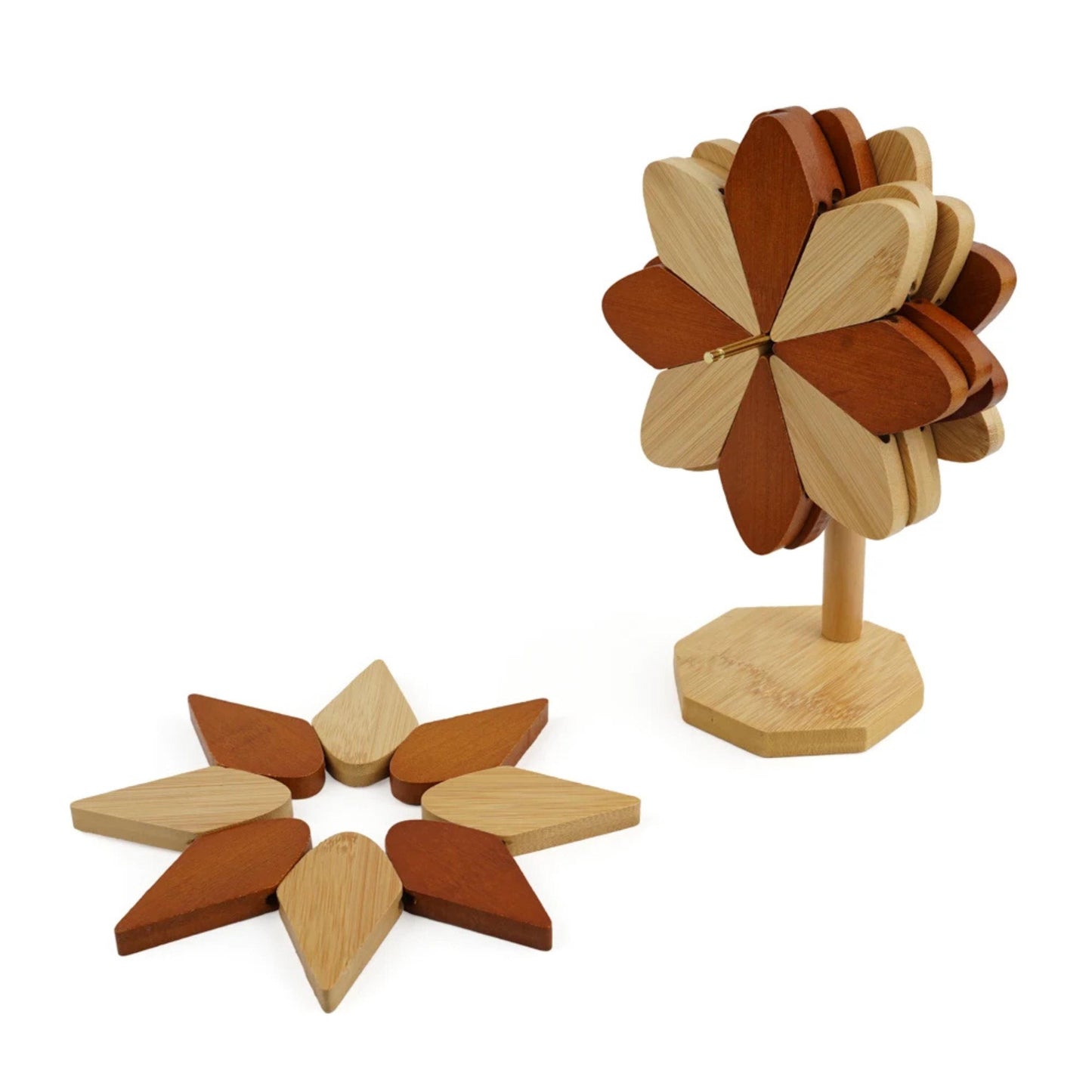 Personalized Wooden Pinwheel Trivet Set, 5 Foldable Wood Trivets + Stand, Heat-Resistant Coasters for Hot Dishes Pots Bowls, Kitchen Gift