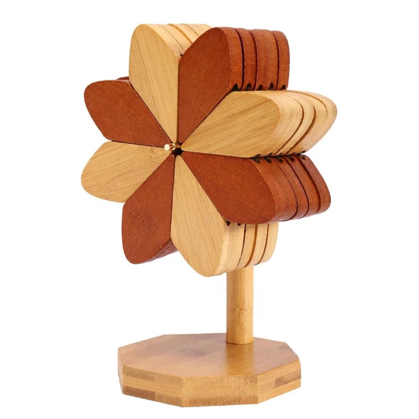 Personalized Wooden Pinwheel Trivet Set, 5 Foldable Wood Trivets + Stand, Heat-Resistant Coasters for Hot Dishes Pots Bowls, Kitchen Gift