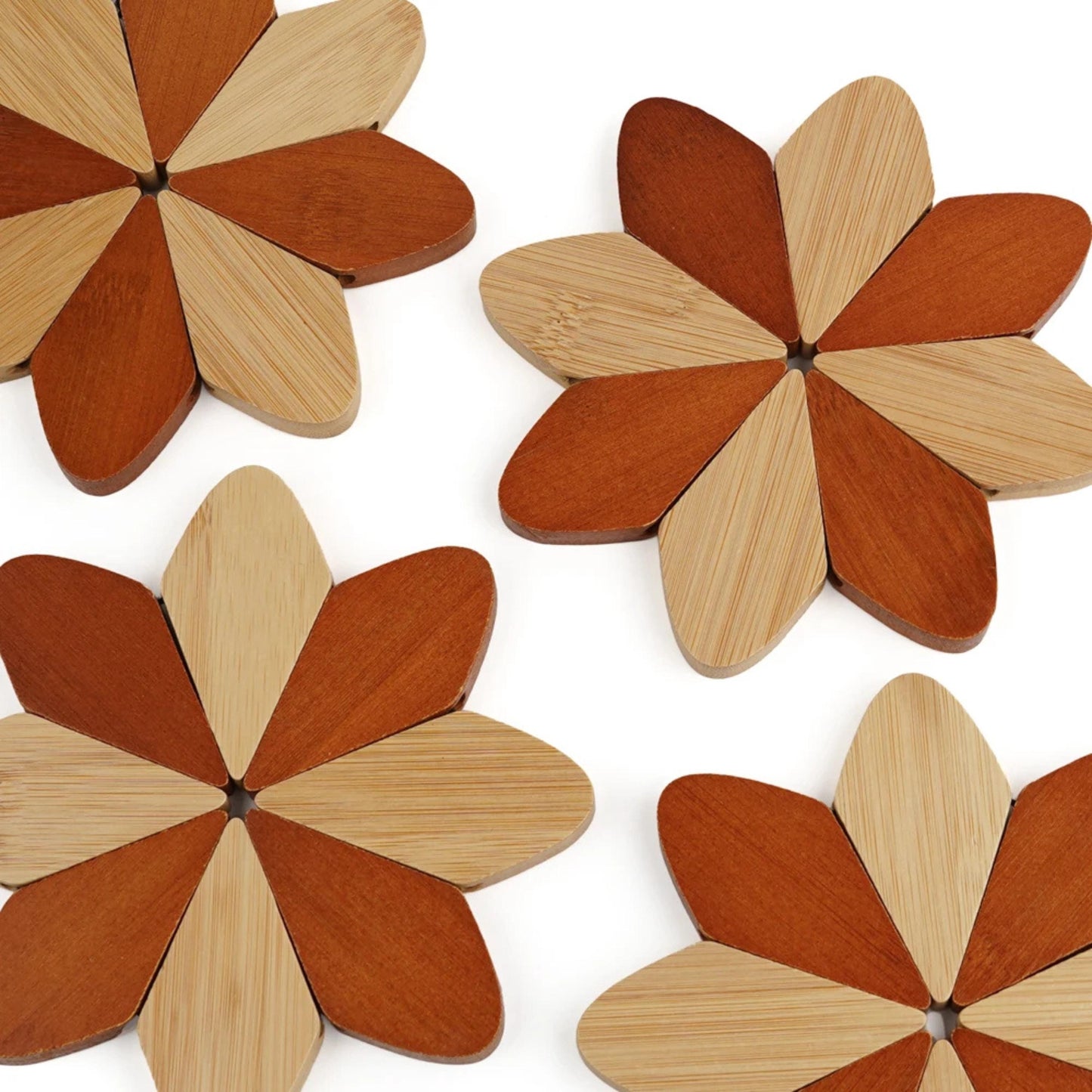 Personalized Wooden Pinwheel Trivet Set, 5 Foldable Wood Trivets + Stand, Heat-Resistant Coasters for Hot Dishes Pots Bowls, Kitchen Gift