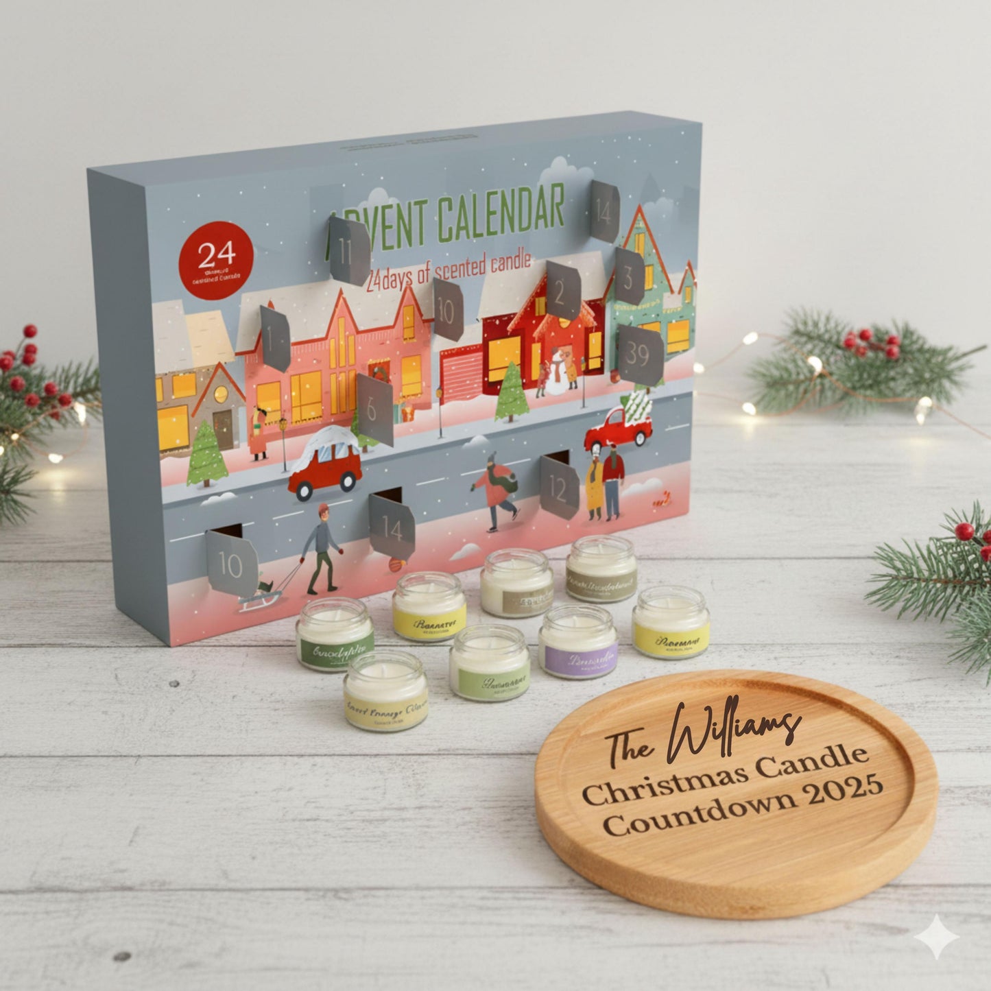 Personalized Advent Calendar Candle Set, 24 Day Countdown to Christmas, Candle with Tray, Holiday Gift for Family, 2025 Christmas Decor