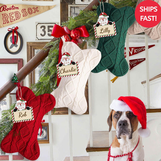 2025 Xmas stockings with Name Tag, Custom Family Christmas Stockings, Personalized Knit Pet Stocking for Dogs & Cats, Holiday Mantel Decor