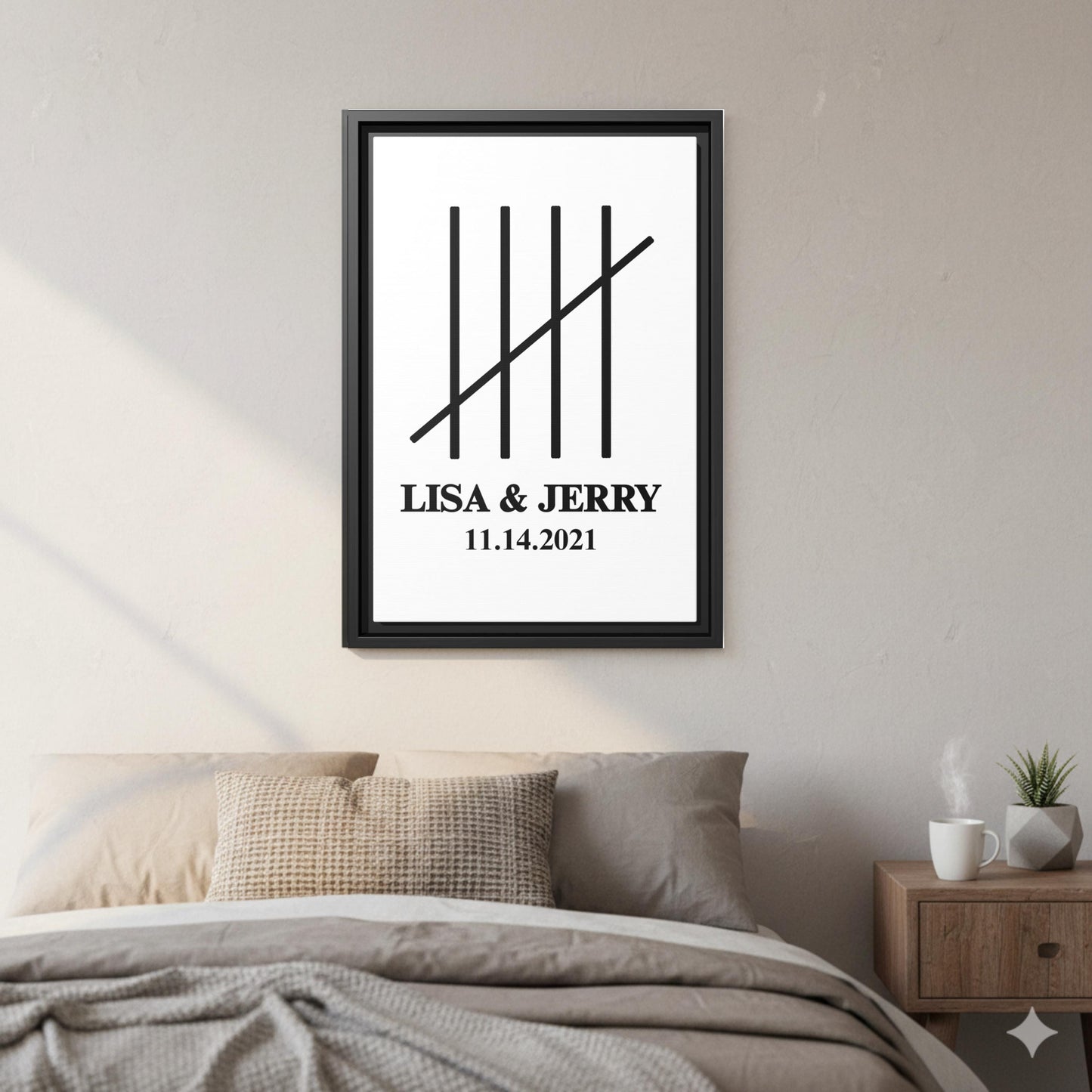 Personalized 5 Year Anniversary Wall Art, 5th year Wedding Anniversary, 5 Years Married Gift, Framed Canvas Print for Couple, Minimalist Art