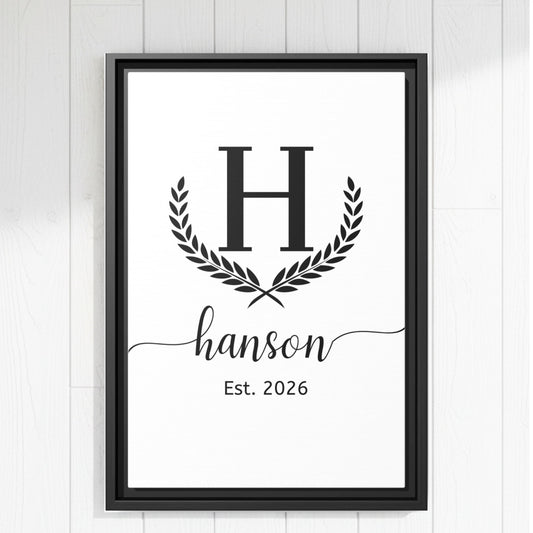 Personalized Family Monogram Wall Art, Personalized Last Name Framed Canvas, Minimal Family Sign, Wedding Housewarming Gift, New Home Decor