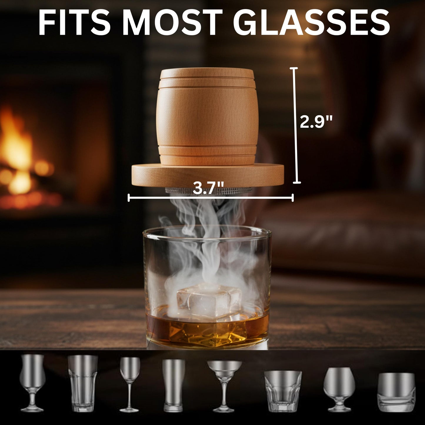 Custom Whiskey Smoker Kit with Torch and wood chips, Cocktail Smoker Set for Men Dad Husband, comes with Glasses & Ice Ball Mold (NO BUTANE)