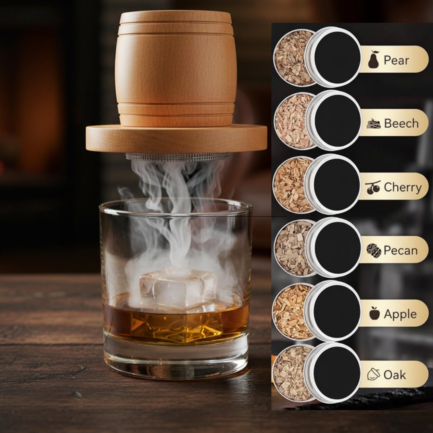 Custom Whiskey Smoker Kit with Torch and wood chips, Cocktail Smoker Set for Men Dad Husband, comes with Glasses & Ice Ball Mold (NO BUTANE)