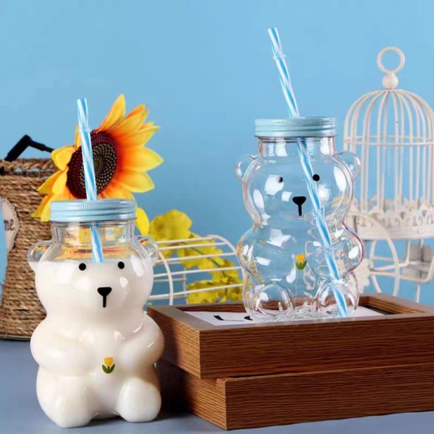 Bear Coffee Cup, Personalized Bear Glass Mug, Engraved Iced Coffee Cup with Straw, Cute Animal Coffee Mug, Custom Coffee Lovers Gift