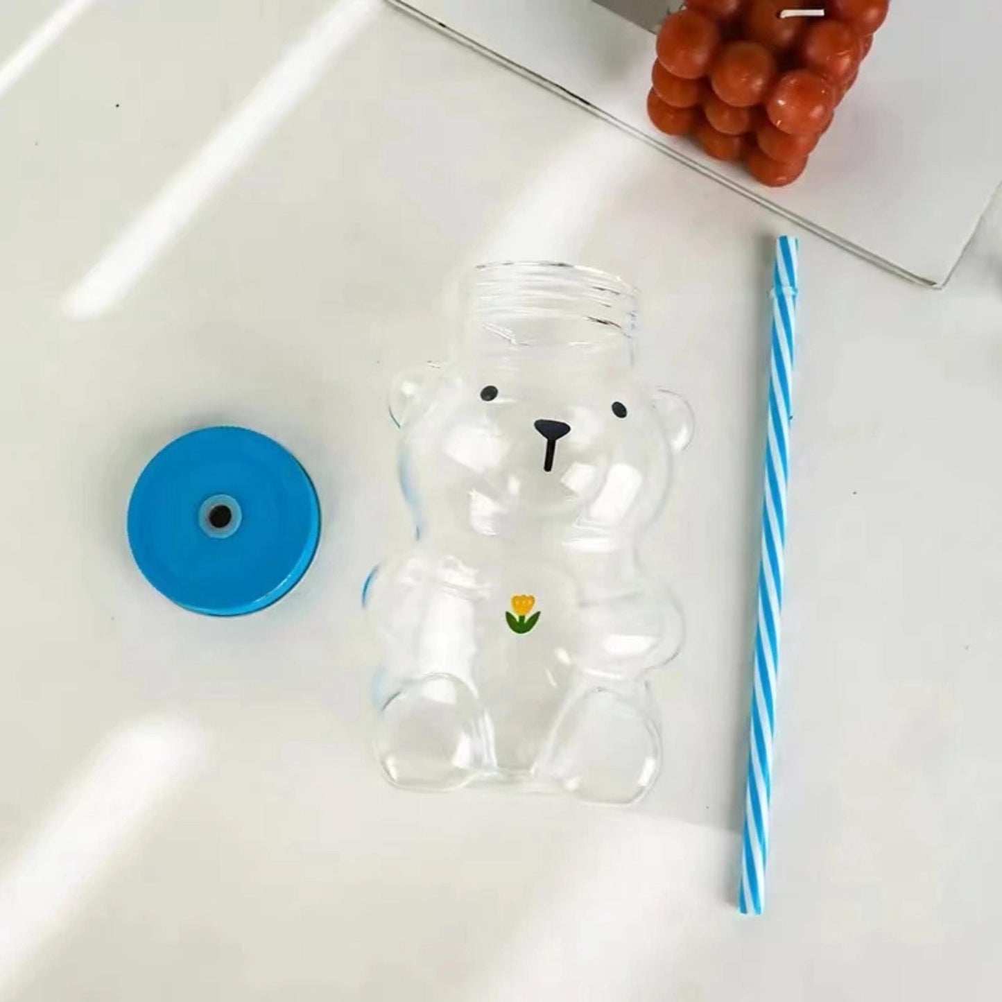 Custom Bear Shaped Coffee Cup, Personalized Bear Glass Mug, Engraved Iced Coffee Cup with Straw, Cute Animal Coffee Mug, Coffee Lovers Gift