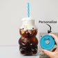 Bear Shaped Coffee Cup, Personalized Bear Glass Mug, Engraved Iced Coffee Cup with Straw, Cute Animal Coffee Mug, Custom Coffee Lovers Gift