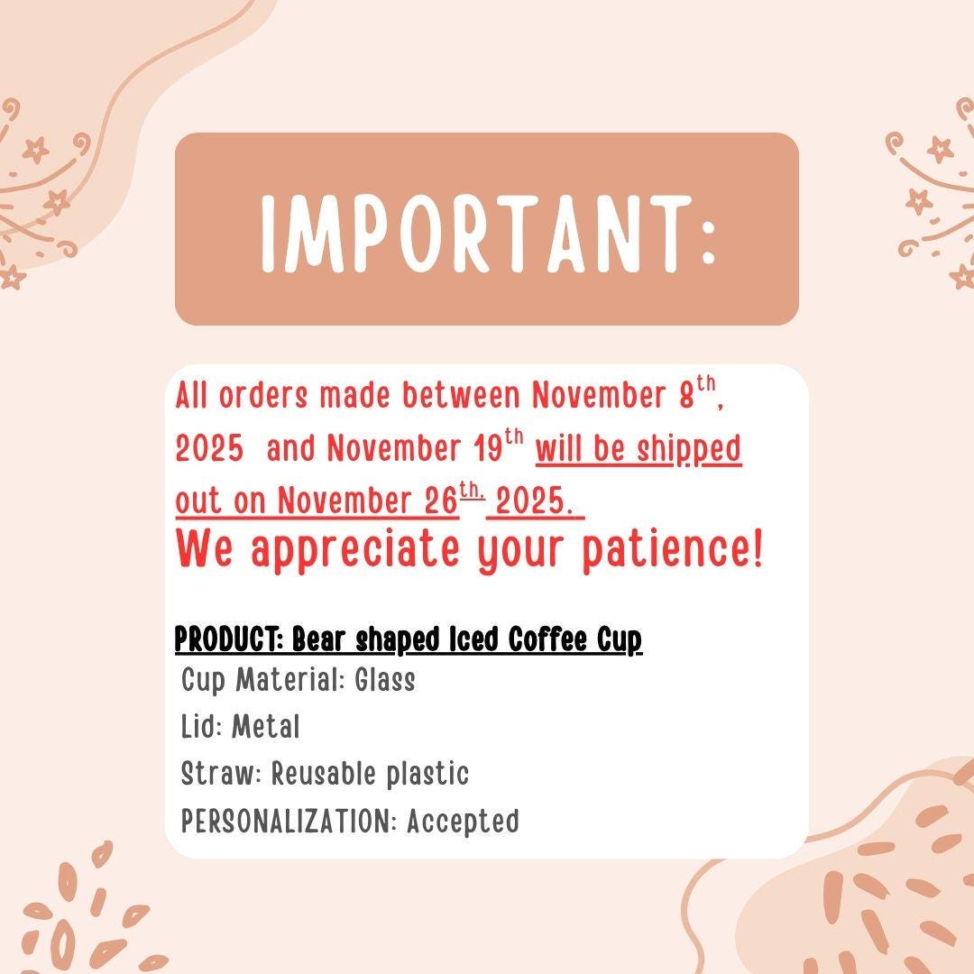 Bear Shaped Coffee Cup, Personalized Bear Glass Mug, Engraved Iced Coffee Cup with Straw, Cute Animal Coffee Mug, Custom Coffee Lovers Gift