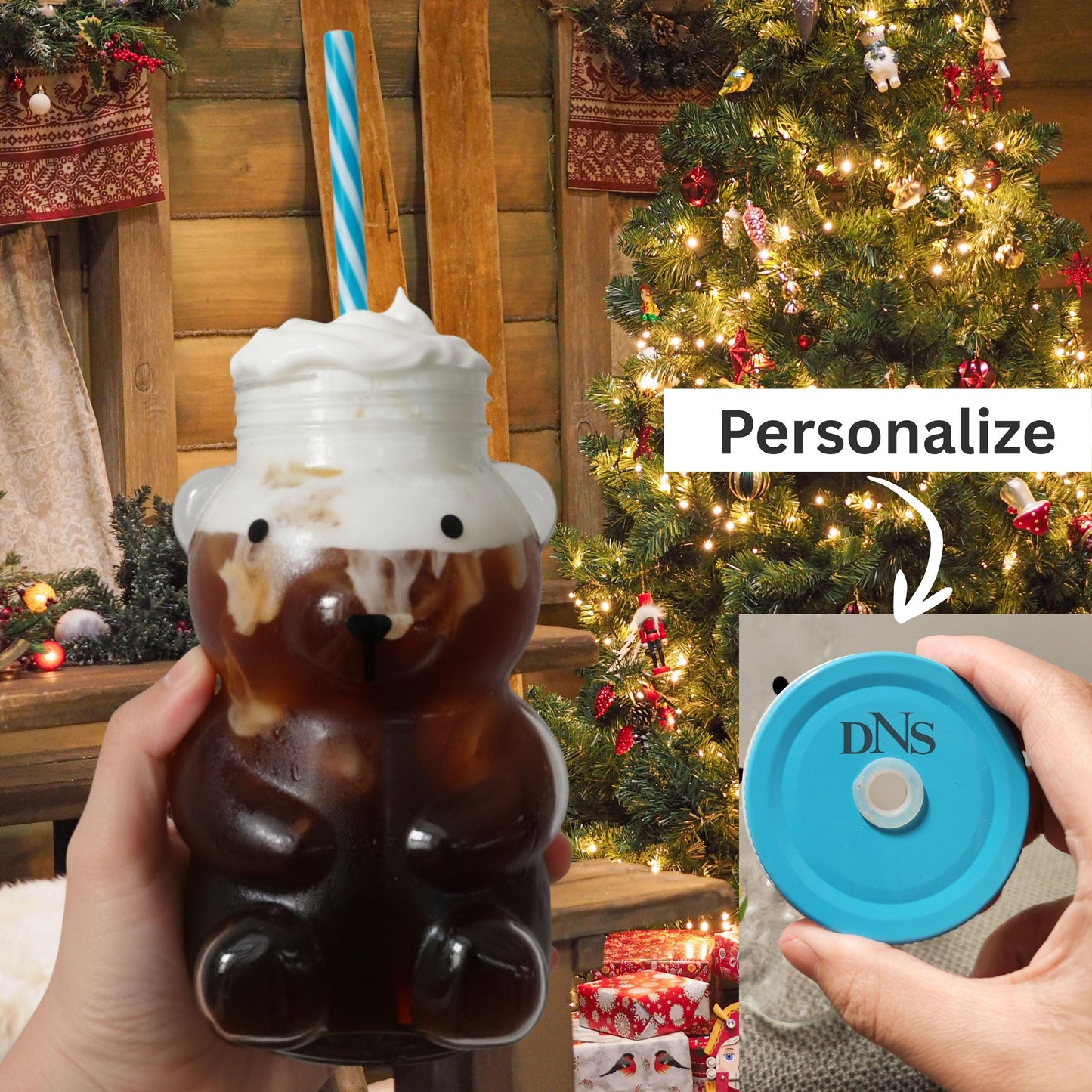 Custom Bear Shaped Coffee Cup, Personalized Bear Glass Mug, Engraved Iced Coffee Cup with Straw, Cute Animal Coffee Mug, Coffee Lovers Gift