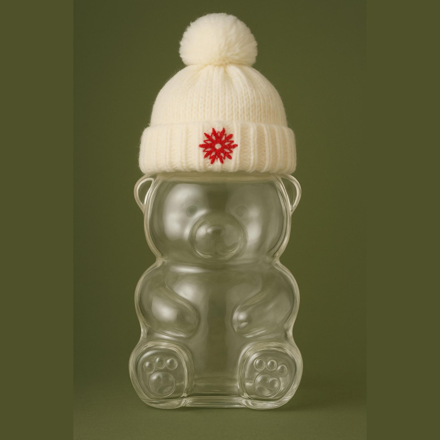 Custom Bear Shaped Coffee Cup, Personalized Bear Glass Mug with Custom Lid, Knit Hat & Scarf, Iced Coffee Cup with Straw for coffee lovers