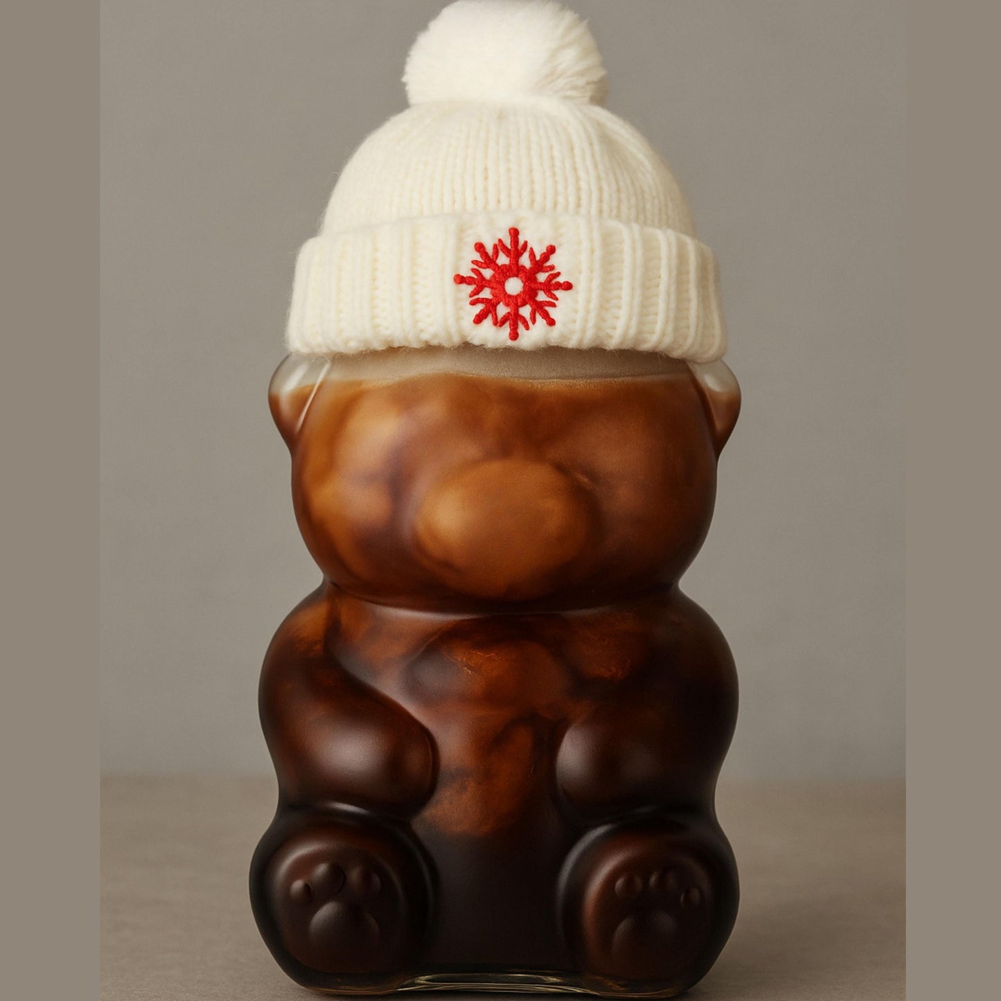 Custom Bear Shaped Coffee Cup, Personalized Bear Glass Mug with Custom Lid, Knit Hat & Scarf, Iced Coffee Cup with Straw for coffee lovers