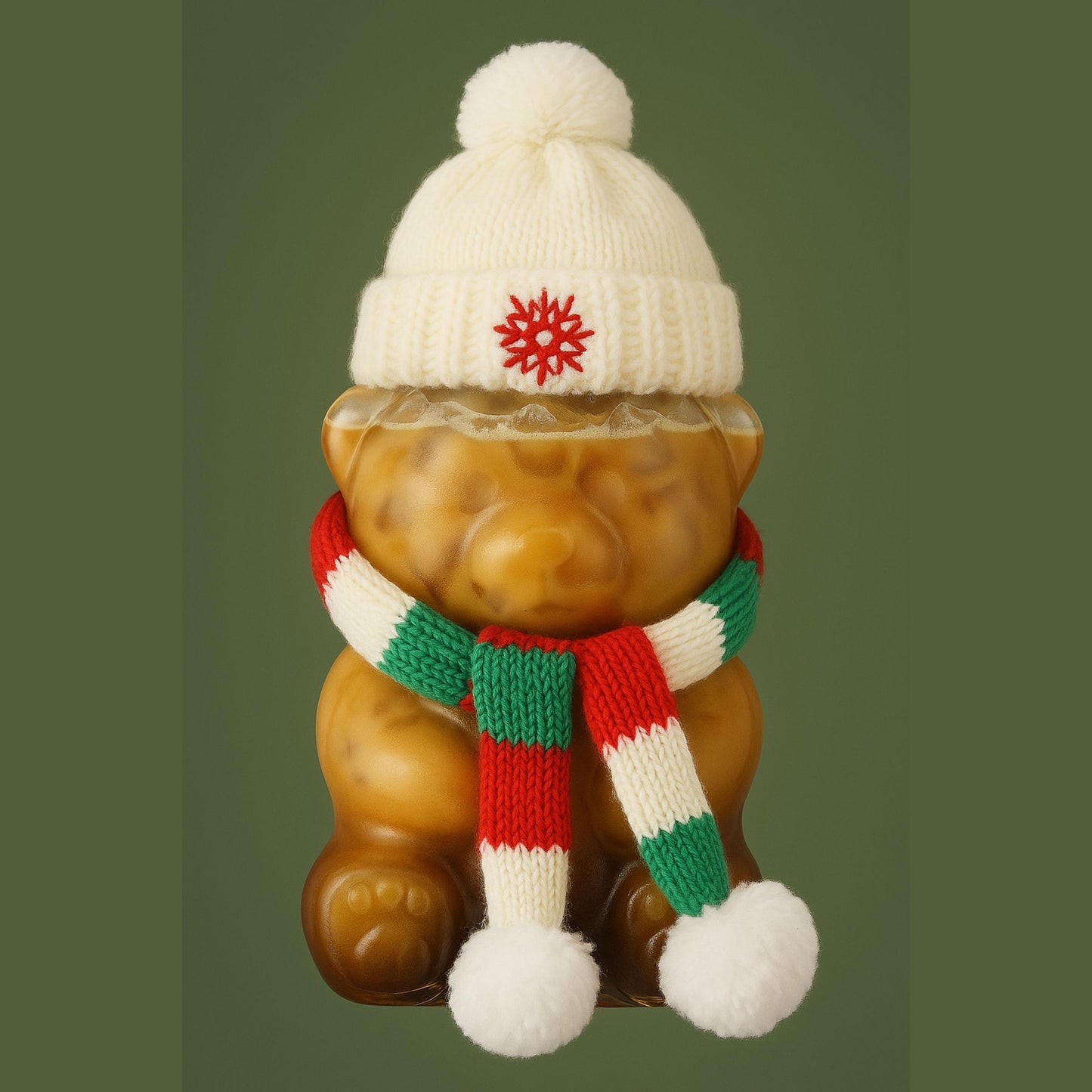 Custom Bear Shaped Coffee Cup, Personalized Bear Glass Mug with Custom Lid, Knit Hat & Scarf, Iced Coffee Cup with Straw for coffee lovers