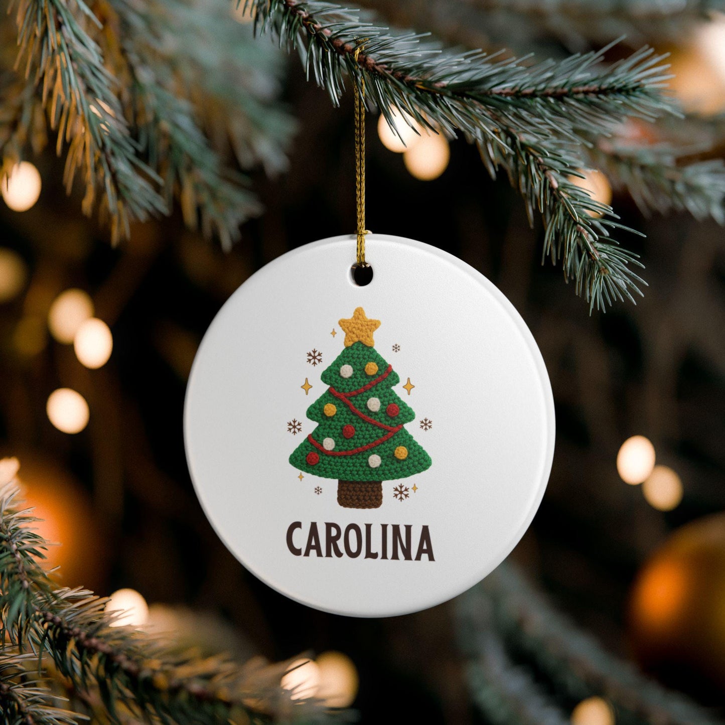 Personalized Christmas Tree Ornament, Faux Yarn Effect Ceramic Ornament, Custom Name Ornament, Name Holiday Decor, 2025 Christmas Gift