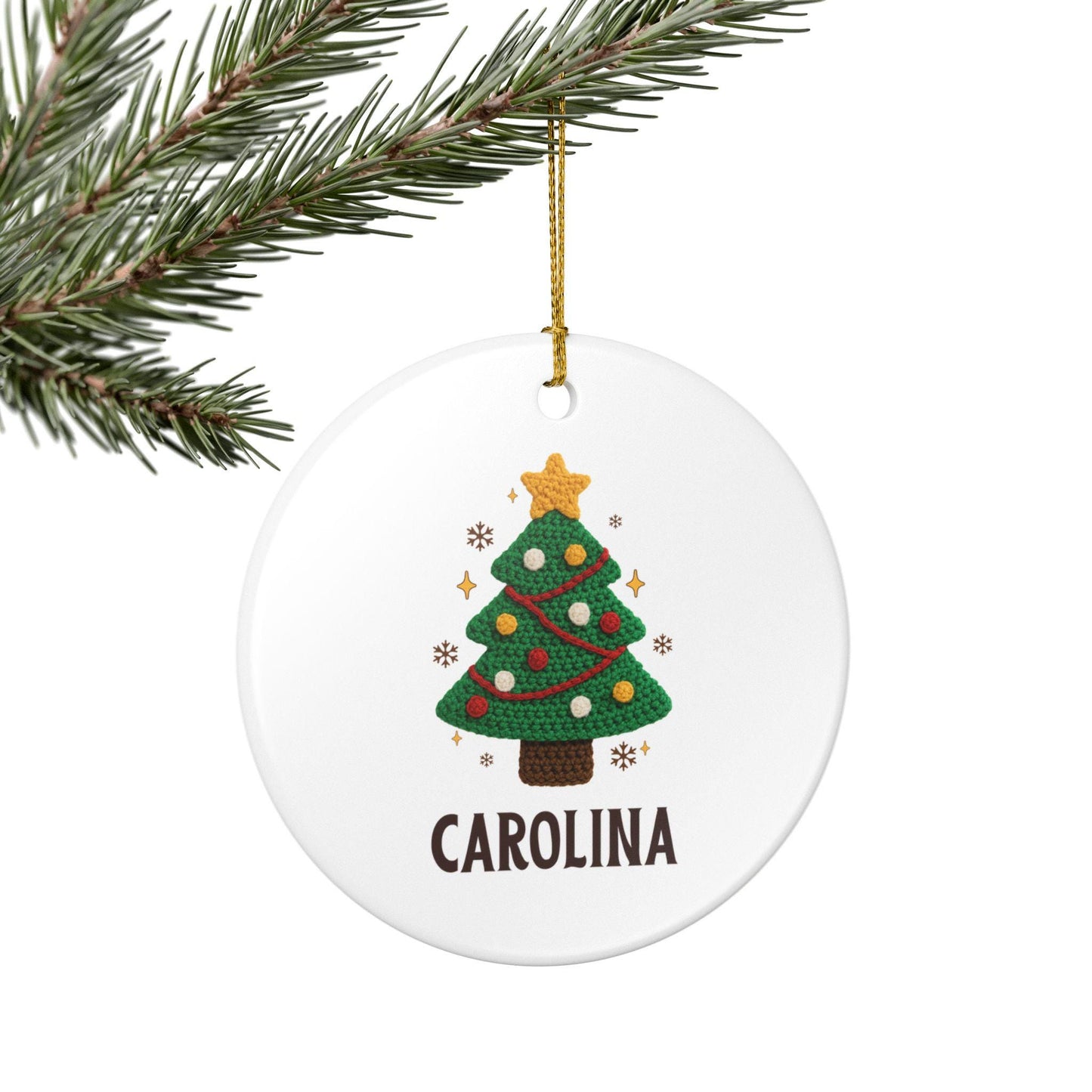 Personalized Christmas Tree Ornament, Faux Yarn Effect Ceramic Ornament, Custom Name Ornament, Name Holiday Decor, 2025 Christmas Gift