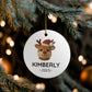 Personalized Reindeer Ceramic Ornament, Faux Yarn Pattern Ornament, Custom Name Christmas Gift, Cute Holiday Decor, 2025 Christmas Ornament