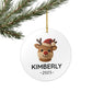 Personalized Reindeer Ceramic Ornament, Faux Yarn Pattern Ornament, Custom Name Christmas Gift, Cute Holiday Decor, 2025 Christmas Ornament
