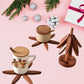 Personalized Wooden Trivet Set, Christmas Tree Coaster Set, 4 Wood Trivets + Stand, Hot Dish Pot Bowl Mug Mat, Rustic Kitchen Decor Gift