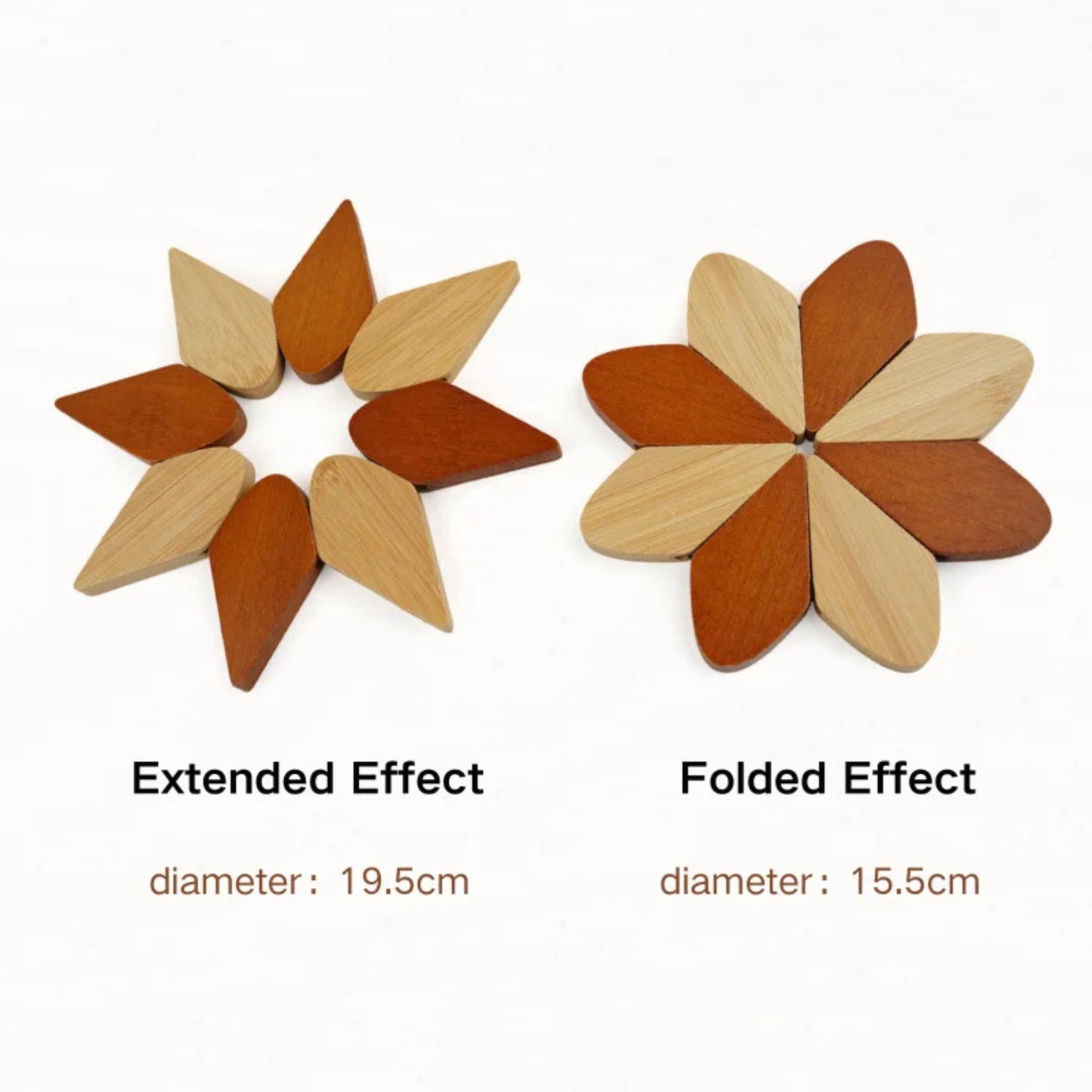 Personalized Wooden Pinwheel Trivet Set, 5 Foldable Wood Trivets + Stand, Heat-Resistant Coasters for Hot Dishes Pots Bowls, Kitchen Gift