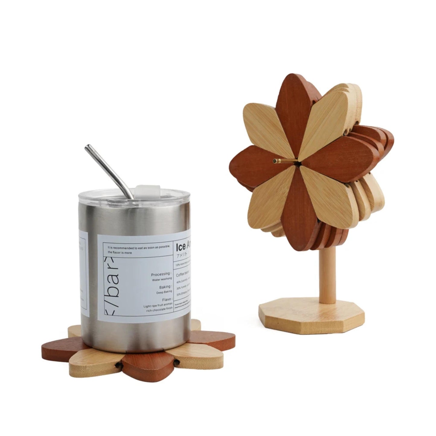 Personalized Wooden Pinwheel Trivet Set, 5 Foldable Wood Trivets + Stand, Heat-Resistant Coasters for Hot Dishes Pots Bowls, Kitchen Gift