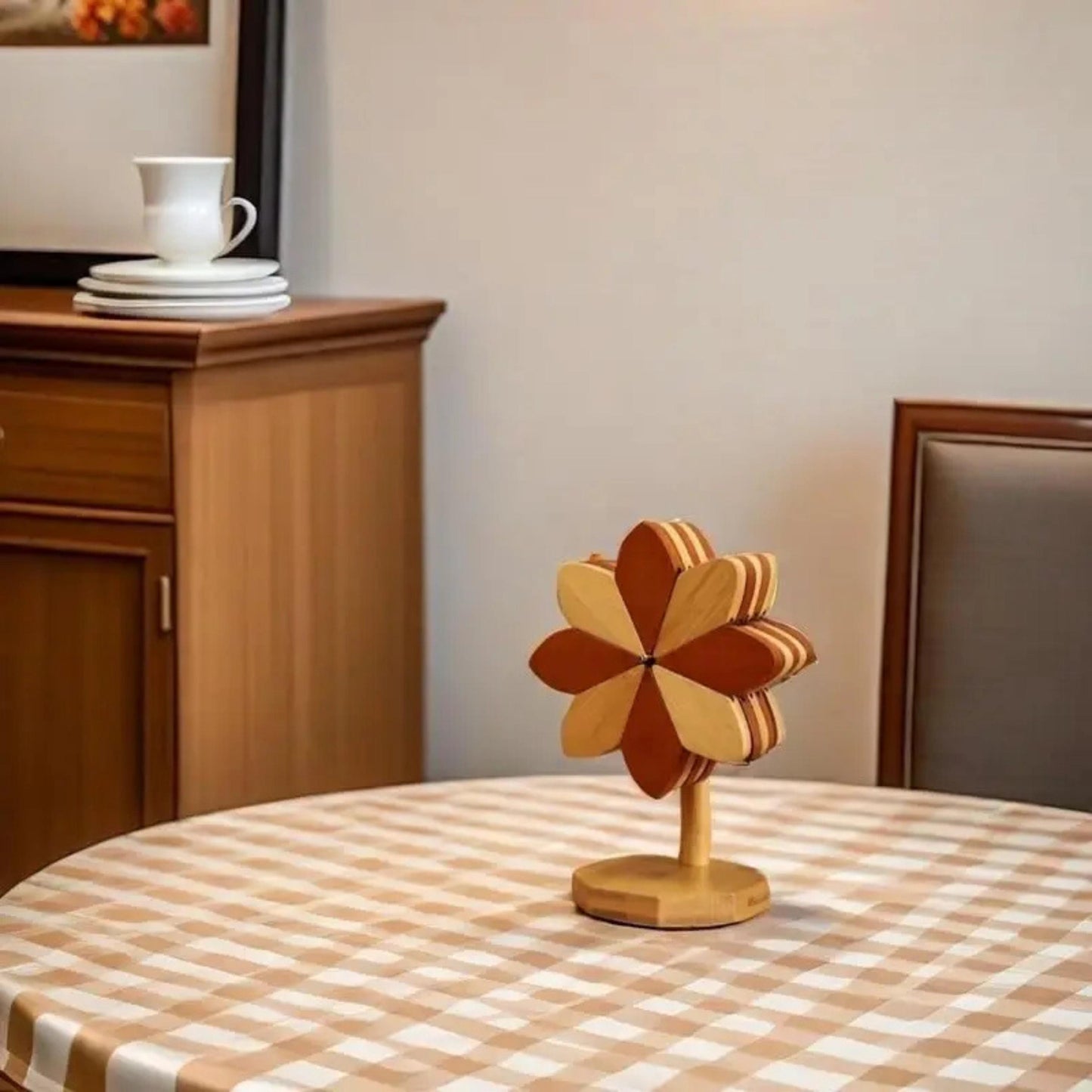 Personalized Wooden Pinwheel Trivet Set, 5 Foldable Wood Trivets + Stand, Heat-Resistant Coasters for Hot Dishes Pots Bowls, Kitchen Gift