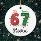 Personalized 67 Ornament, Faux Yarn pattern Ceramic Ornament, Christmas Ornament 2025, Gen Alpha Teen Slang Gift, Funny Teenager Gift