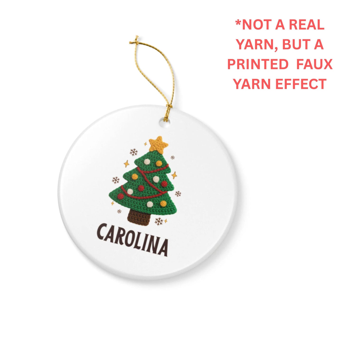 Personalized Christmas Tree Ornament, Faux Yarn Effect Ceramic Ornament, Custom Name Ornament, Name Holiday Decor, 2025 Christmas Gift