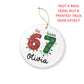 Personalized 67 Ornament, Faux Yarn pattern Ceramic Ornament, Christmas Ornament 2025, Gen Alpha Teen Slang Gift, Funny Teenager Gift