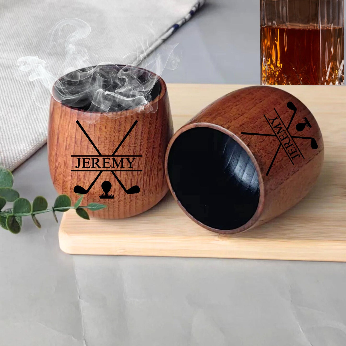 Golf Gift for Groomsmen, Custom Charred Wooden Bourbon Cup, Golfer Gift, Fathers Day Gift for Him, Golfing Dad, Engraved Wood Whiskey Cup