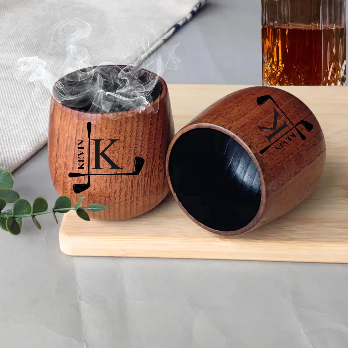 Golf Gift for Groomsmen, Custom Charred Wooden Bourbon Cup, Golfer Gift, Fathers Day Gift for Him, Golfing Dad, Engraved Wood Whiskey Cup