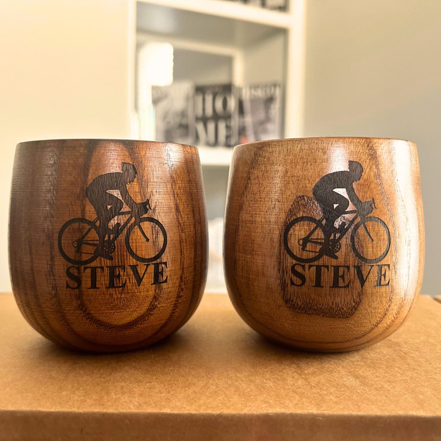 Cyclist Charred Wooden Whiskey Cup, Custom Gift for Men, 10oz  Wood Whiskey Glass, Fathers Day Gift for Bike Lover, Dad Gift, Groomsmen Gift
