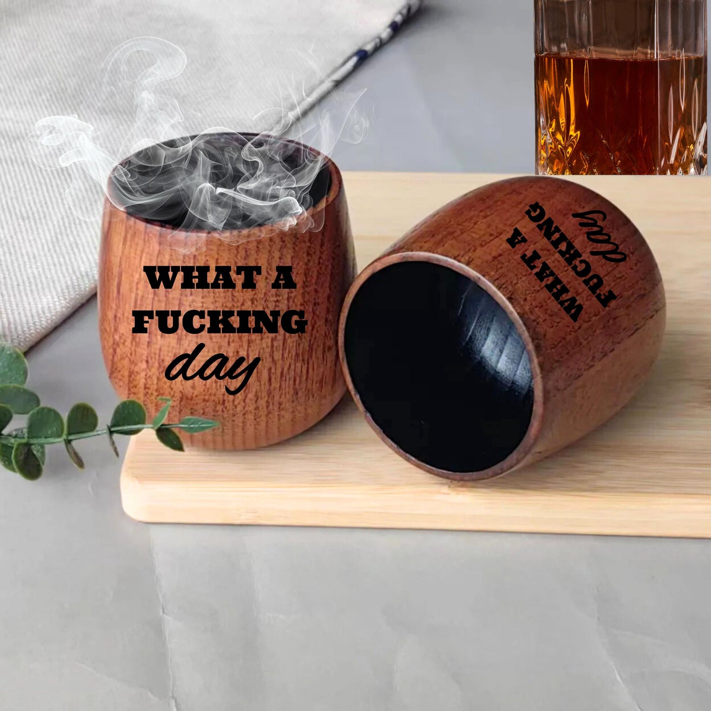 Funny Wooden Whiskey Cup, What a Fucking Day Charred Wooden Bourbon Cup, Birthday Gift for Dad Uncle Grandpa Groomsmen, Fathers Day Gift