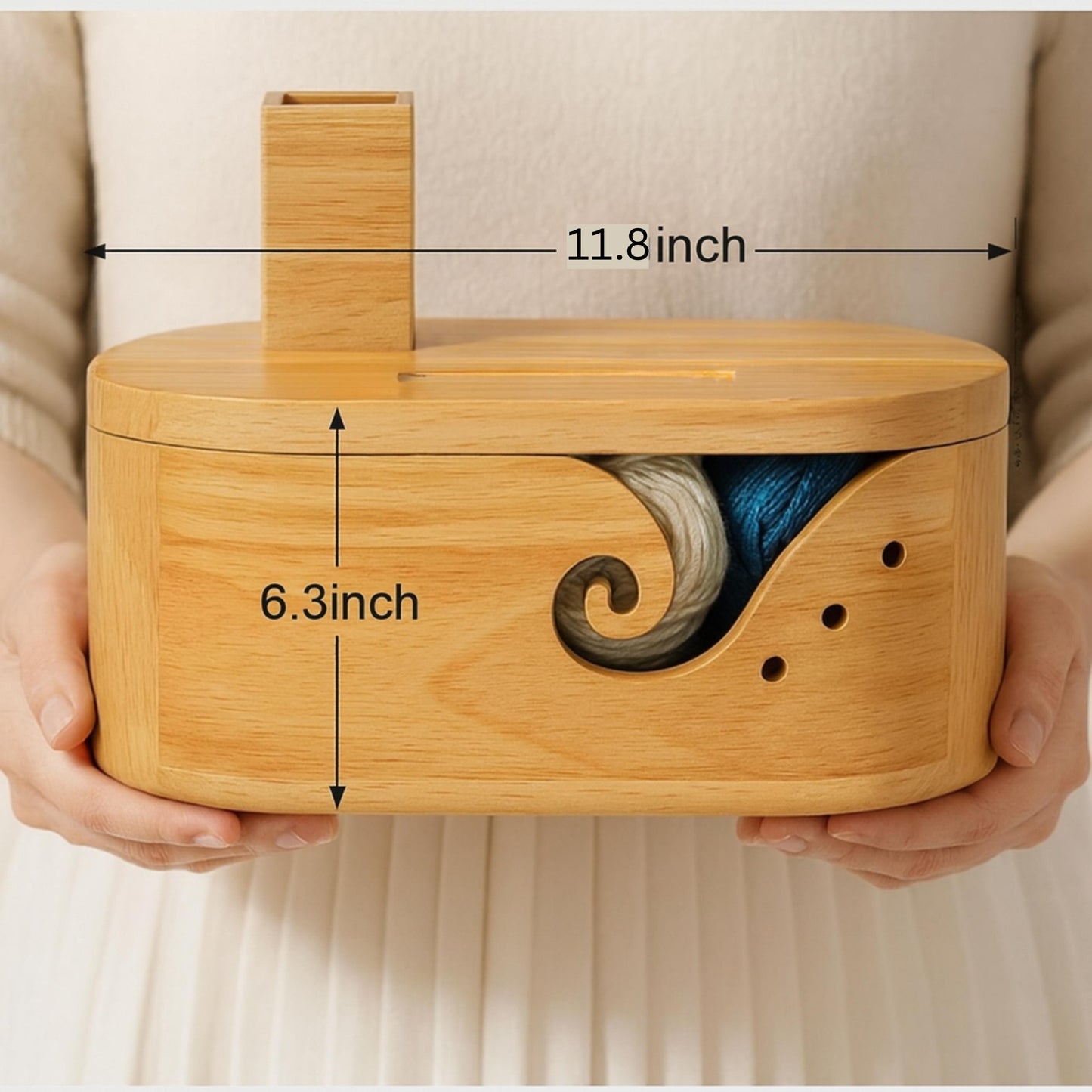 Custom Oval Yarn Bowl with Phone Holder, Wooden Crochet & Knitting Yarn Holder, Gift for Yarn Lovers, Crochet Accessories, Yarn Organizer