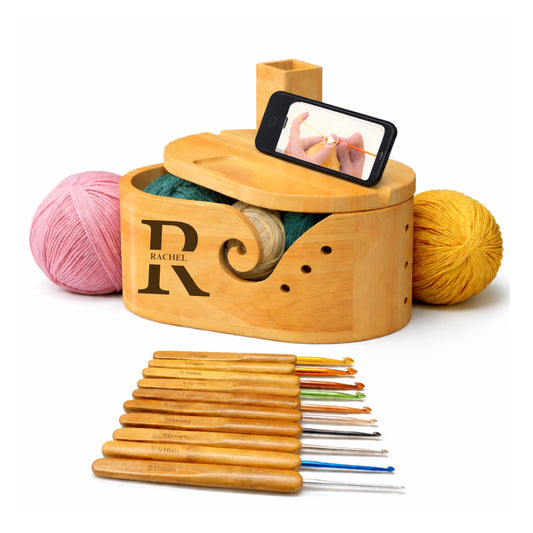 Custom Oval Yarn Bowl with Phone Holder, Wooden Crochet & Knitting Yarn Holder, Gift for Yarn Lovers, Crochet Accessories, Yarn Organizer