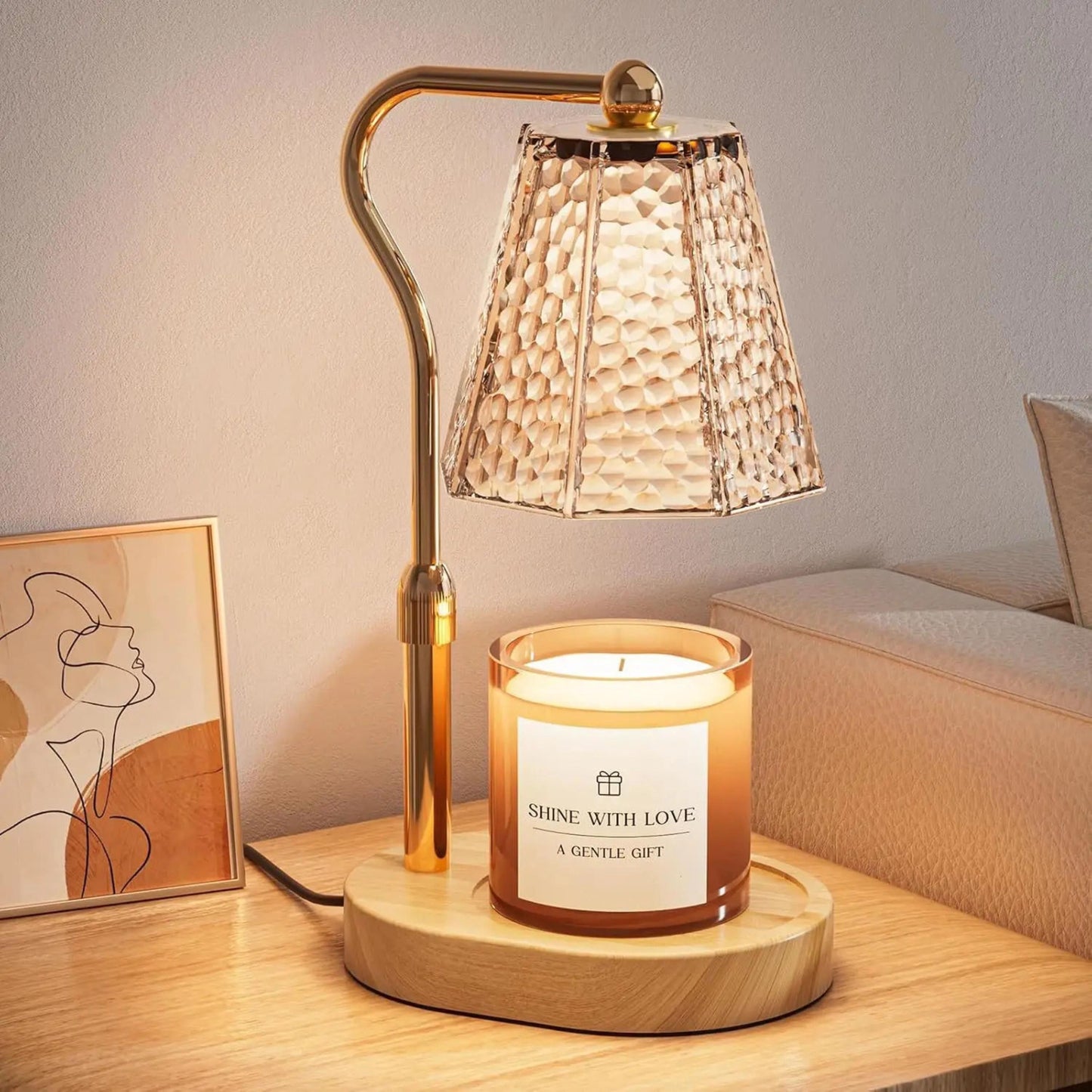 Personalized Dimmable Candle Warmer Lamp with Name, Adjustable Height Lamp, Custom Wooden Base Candle Warmer, Housewarming Gift for Her