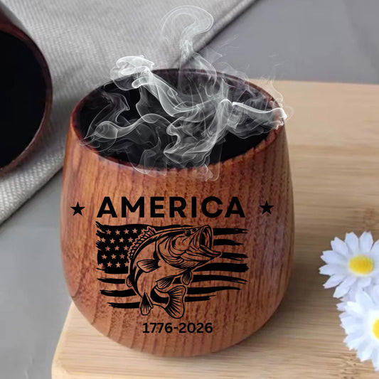 Patriotic America 250th Anniversary Bourbon Glass, Charred Wooden Whiskey Cup, America at 250 Keepsake Gift, July 4th USA 250th Anniversary