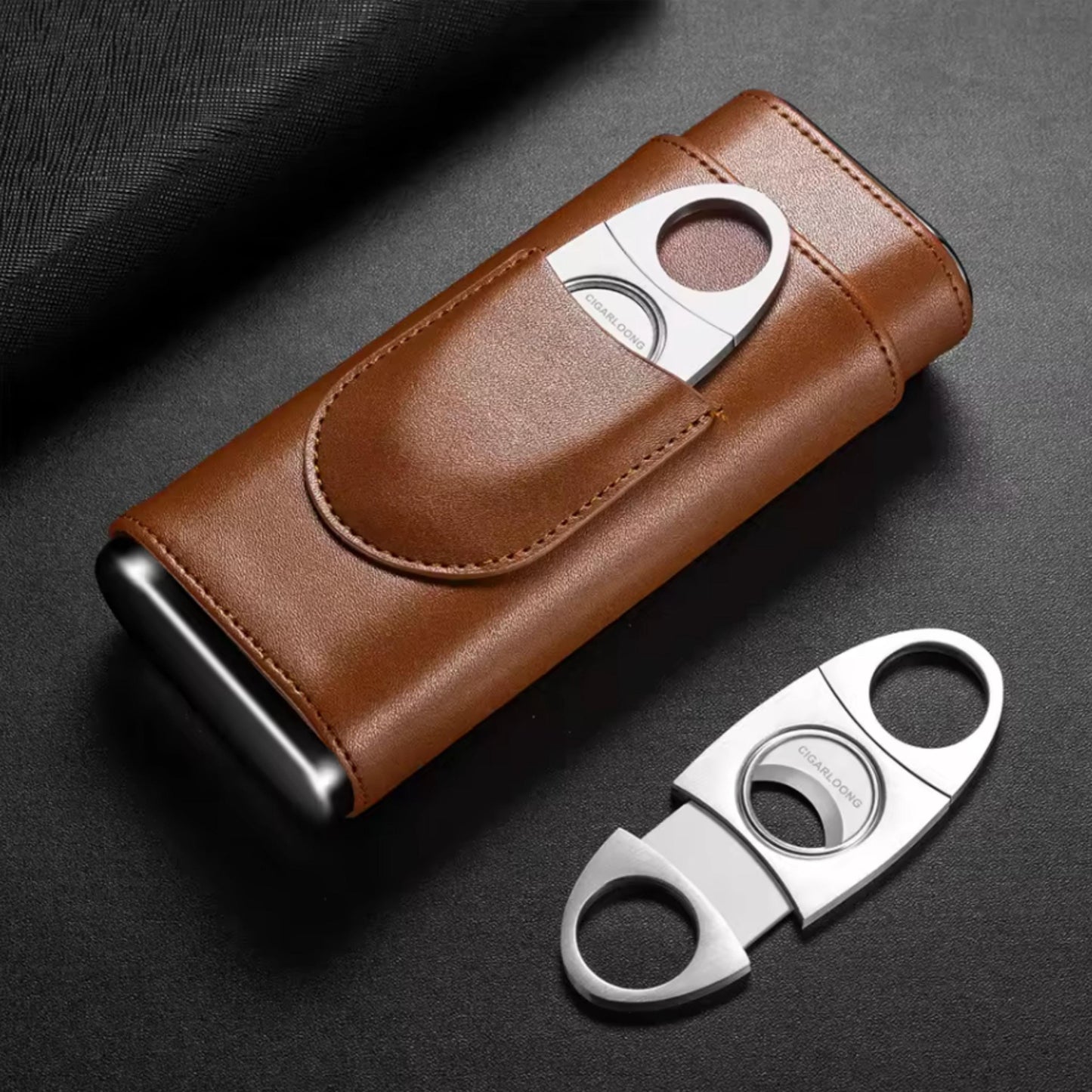Custom Whiskey Cup & Leather Cigar Case Gift Set,Custom Charred Wooden Bourbon Cup, Cigar Holder with Cutter, Groomsmen Fathers Day Husband