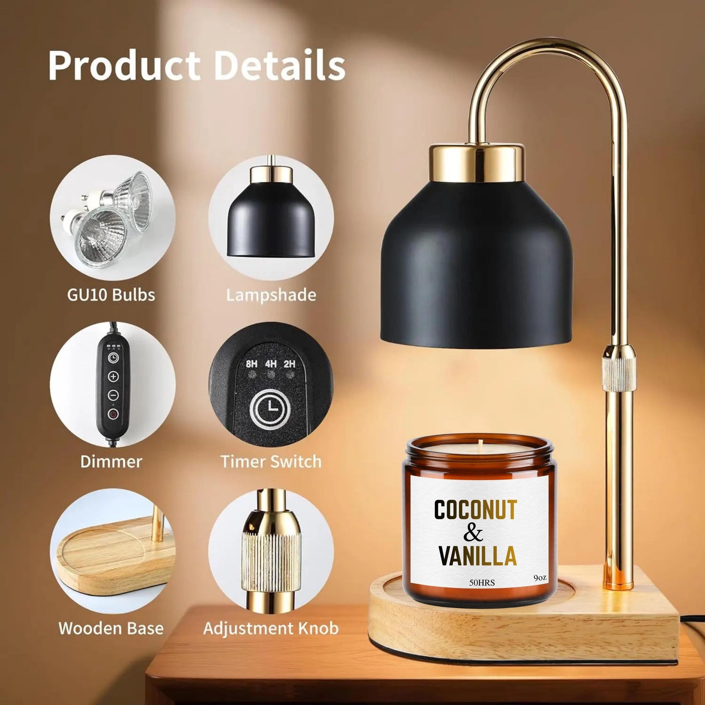 Personalized Dimmable Candle Warmer Lamp with Name, Adjustable Candle Warmer Lamp with Candle & Wick Trimmer set, Housewarming Gift for Her