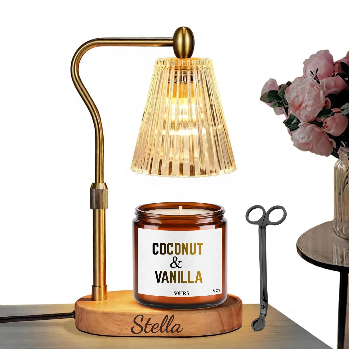 Dimmable Candle Warmer Lamp with Timer, Adjustable Candle Warmer Lamp with Candle & Wick Trimmer set, Custom Name Wedding Gift for Her