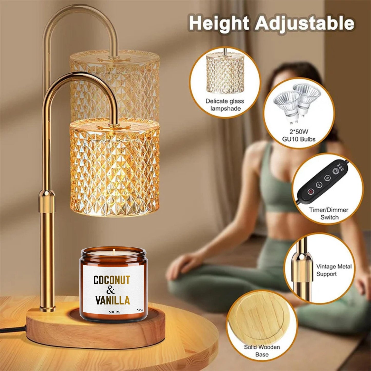 Custom Dimmable Candle Warmer Lamp with Timer, Adjustable Candle Warmer Lamp with Candle & Wick Trimmer set,Custom Name Wedding Gift for Her
