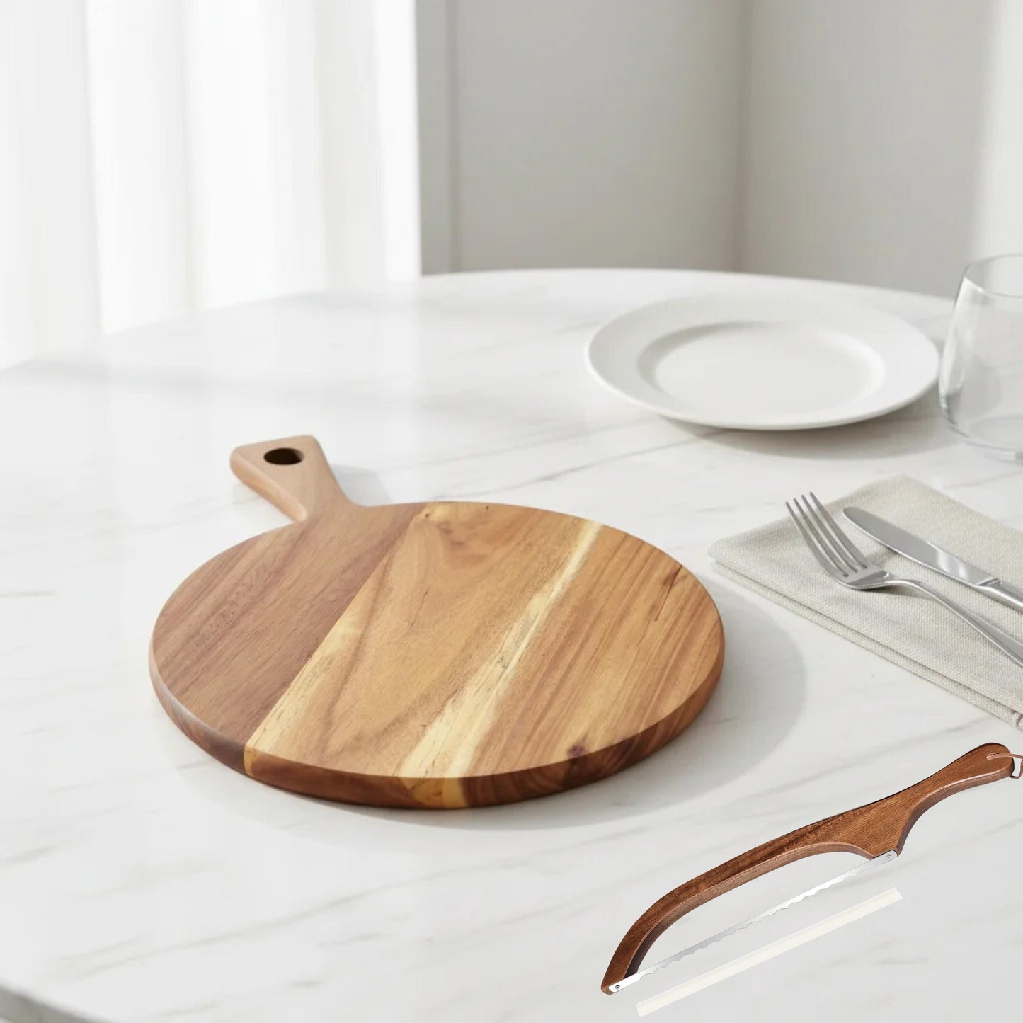 Sourdough Bread Knife & Bread Board Set, Adjustable Bread Bow Knife with Board, Custom Cutting Board, Bread Slicer and Crumb board