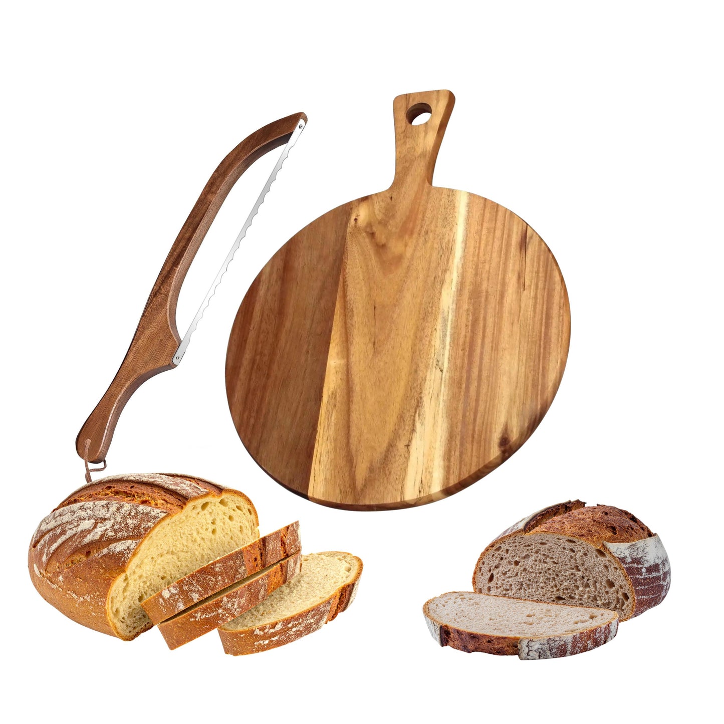 Sourdough Bread Knife & Bread Board Set, Adjustable Bread Bow Knife with Board, Custom Cutting Board, Bread Slicer and Crumb board