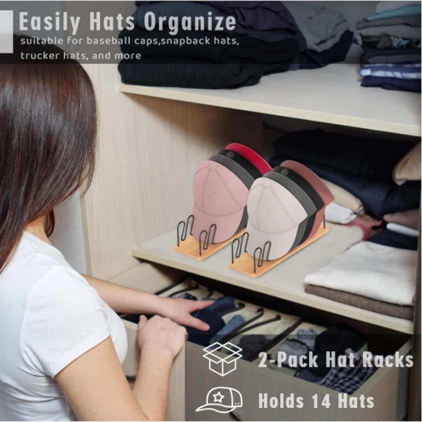 Personalized Hat Organizer Rack for Baseball Caps, Hat Cleaning Brush, Wooden Cap Holder, Cowboy Hat Cleaning Dust & Lint Removal Brush