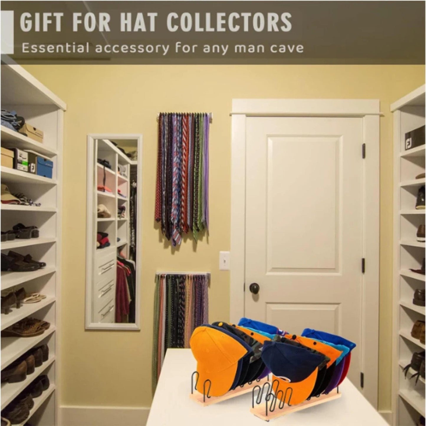 Personalized Hat Organizer Rack for Baseball Caps, Hat Cleaning Brush, Wooden Cap Holder, Cowboy Hat Cleaning Dust & Lint Removal Brush