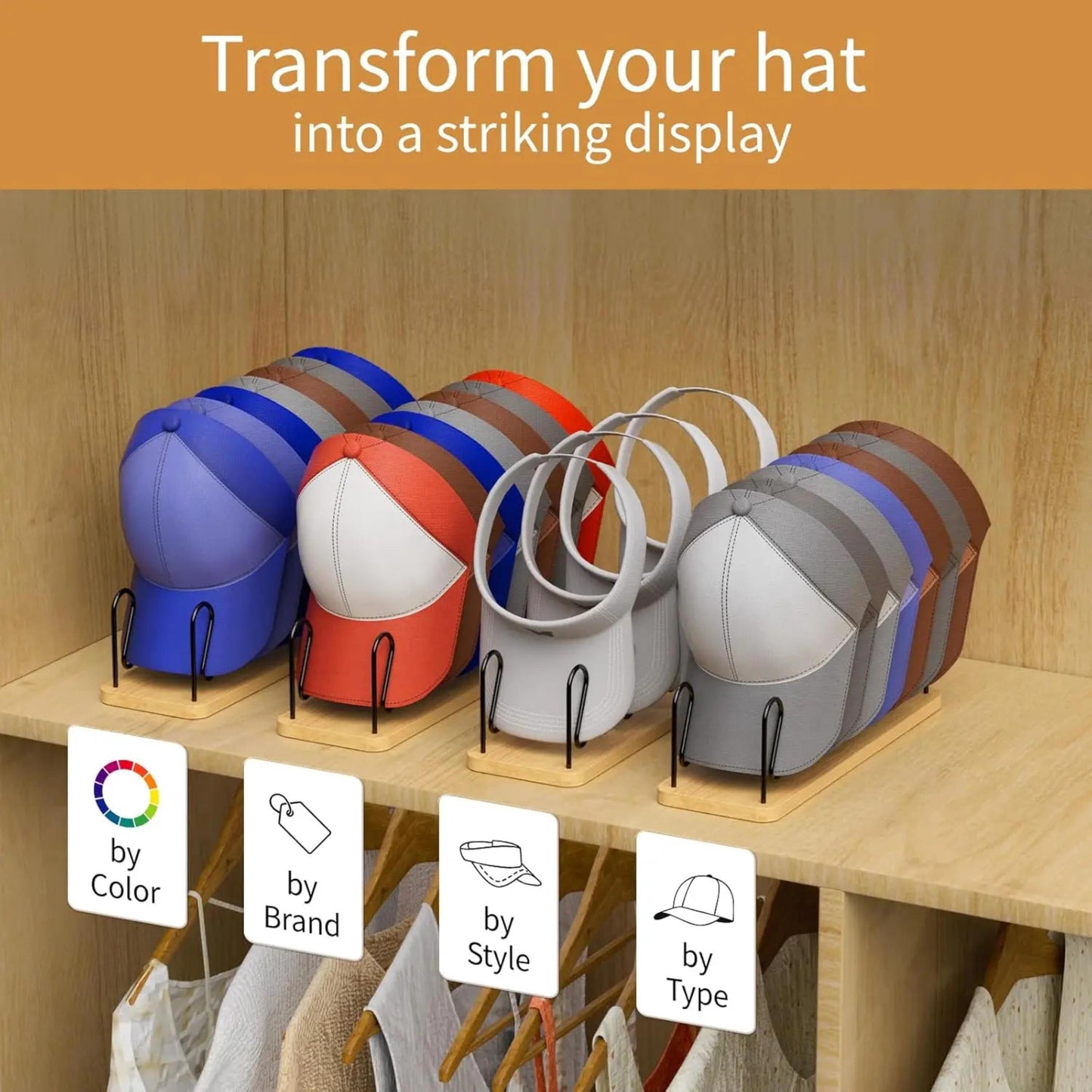 Personalized Hat Organizer Rack for Baseball Caps, Hat Cleaning Brush, Wooden Cap Holder, Cowboy Hat Cleaning Dust & Lint Removal Brush
