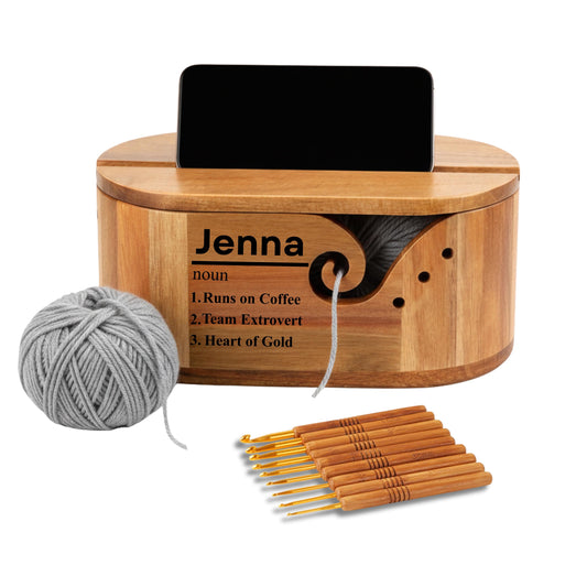 Custom Wooden Yarn Bowl with Phone Holder, Name definition gift, Large Crochet Knitting Yarn Holder, Crochet Accessories, Yarn Organizer