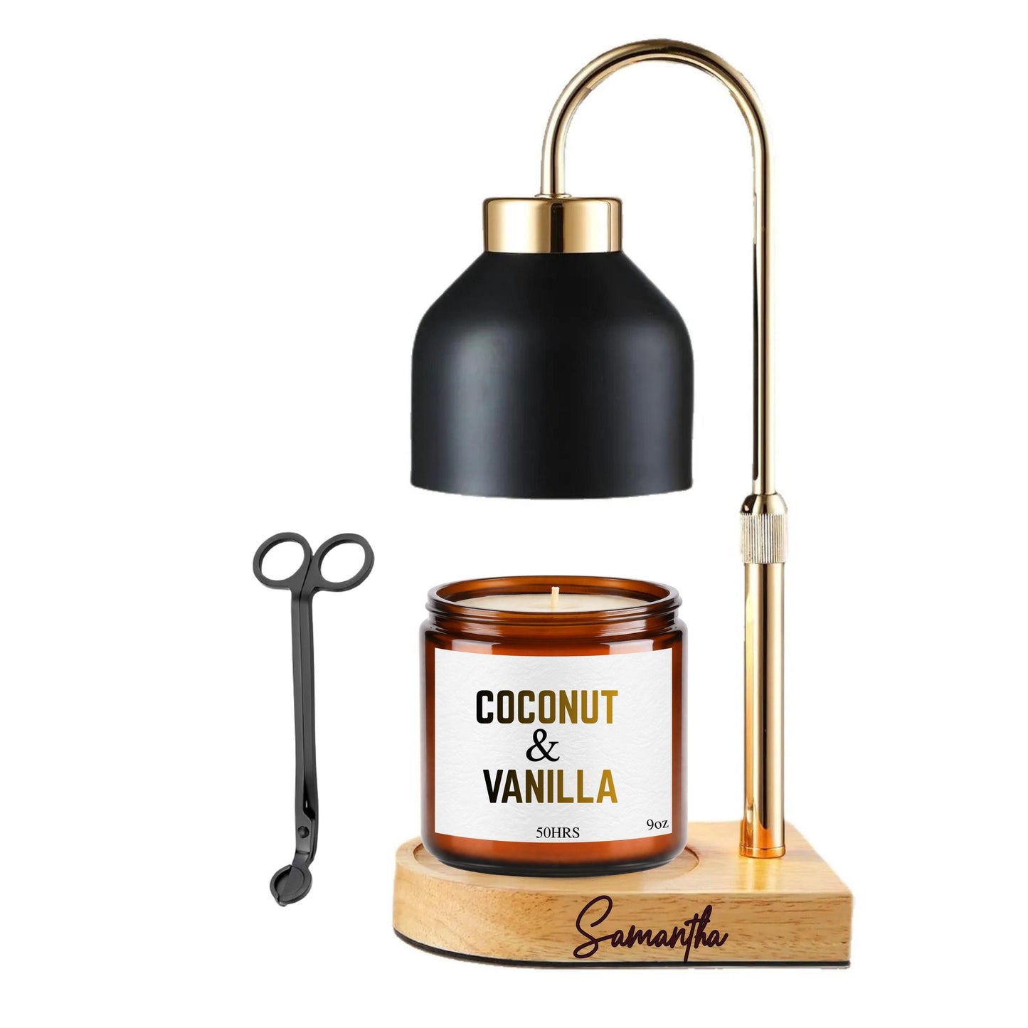 Personalized Dimmable Candle Warmer Lamp with Name, Adjustable Candle Warmer Lamp with Candle & Wick Trimmer set, Housewarming Gift for Her